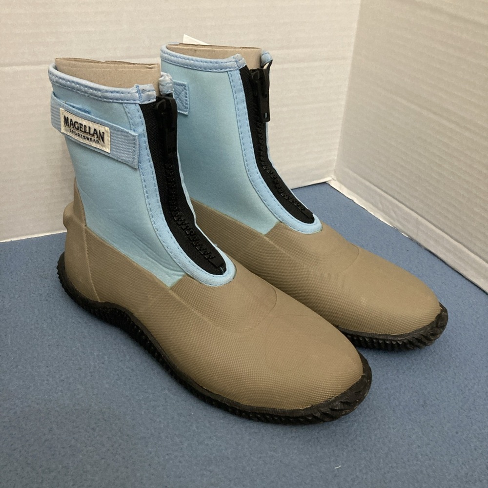 Magellan Sportswear Women's Tan & Blue Front Zip Neoprene Wading Boots - SZ 10